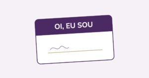 Desenho de um crachá escrito "Oi, eu sou" com o nome em branco